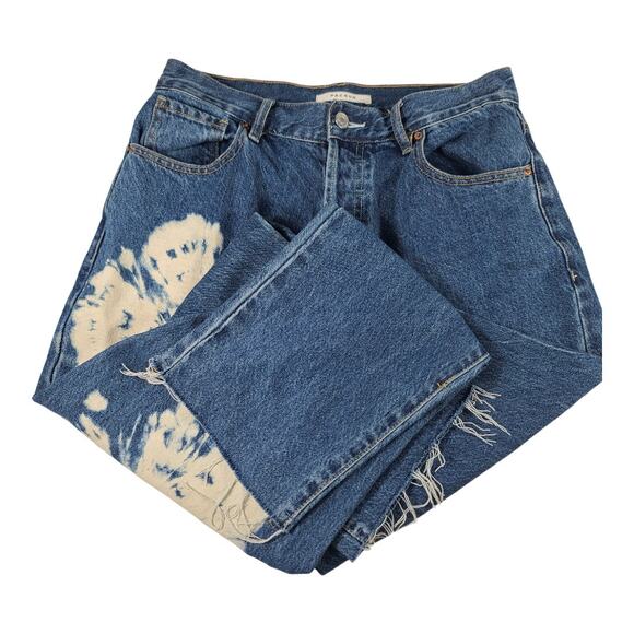 PacSun Blue White Tie Dye Distress Hi Rise Straight Leg Raw Hem Jeans 29 - Picture 2 of 5